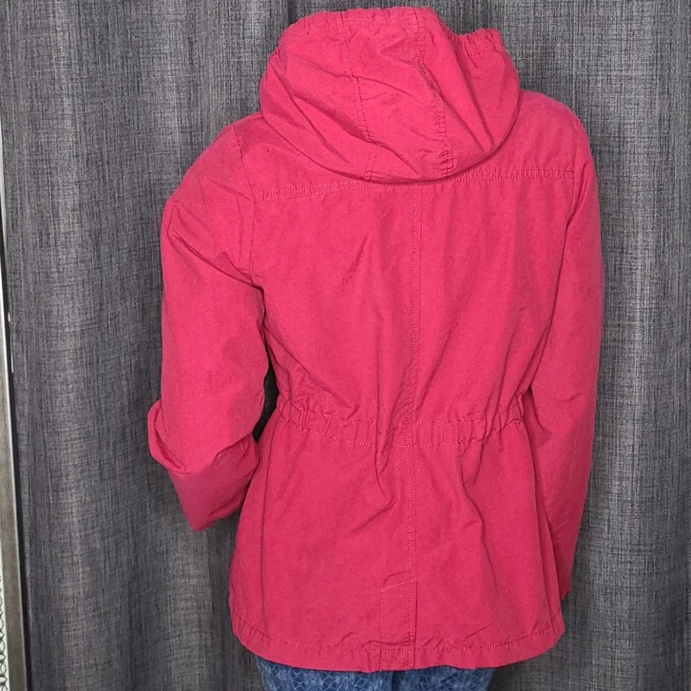 Jacket Size Medium Burgundy Red Cotton Hoodie Upcycled Patches Unique Gift Fun - Picture 6 of 9